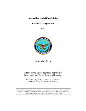 Annual Industrial Capabilities Report to Congress for 2013 September