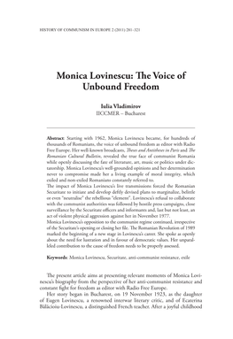 Monica Lovinescu: Th E Voice of Unbound Freedom