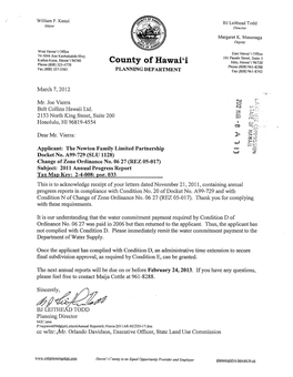 Hawaii County Letter Re: Compliance with Conditions