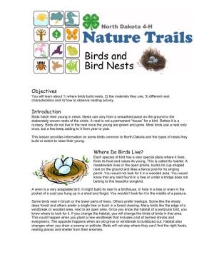 Objectives Introduction Where Do Birds Live?