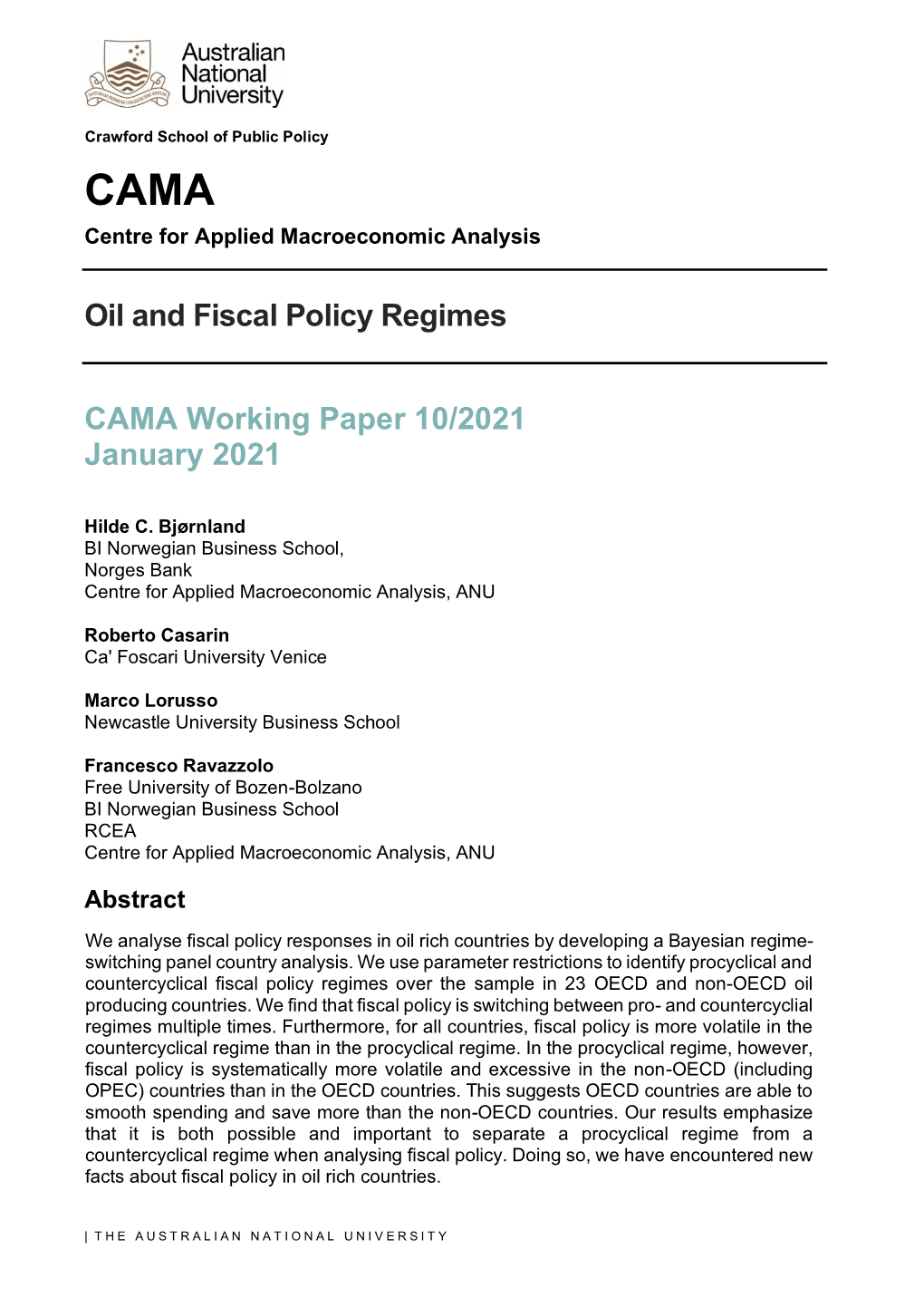 Oil and Fiscal Policy Regimes CAMA Working Paper 10/2021 January 2021