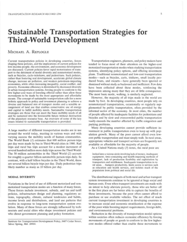 Sustainable Transportation Strategies for Third-World Development
