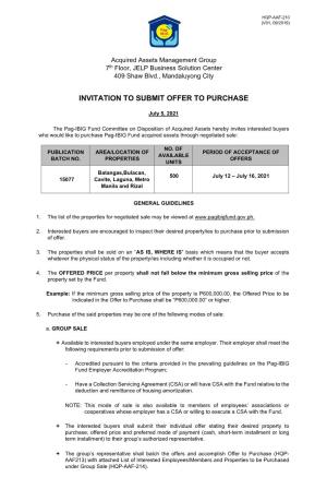 Invitation to Submit Offer to Purchase