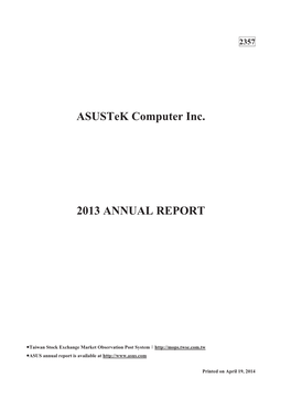 Asustek Computer Inc. 2013 ANNUAL REPORT