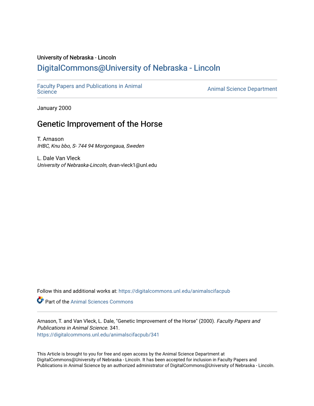 Genetic Improvement of the Horse