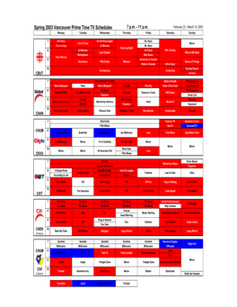 Spring 2003 Vancouver Prime Time TV Schedules 7 P.M