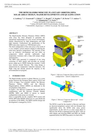 The Bepicolombo Mercury Planetary Orbiter (Mpo) Solar Array Design, Major Developments and Qualification