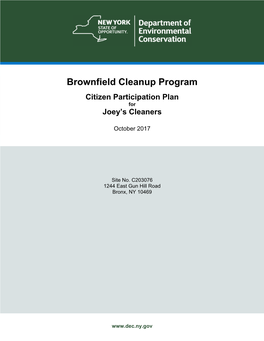 Brownfield Cleanup Program Citizen Participation Plan for Joey’S Cleaners