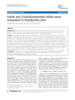 Indole and 3-Indolylacetonitrile Inhibit Spore Maturation in Paenibacillus Alvei Yong-Guy Kim, Jin-Hyung Lee, Moo Hwan Cho and Jintae Lee*