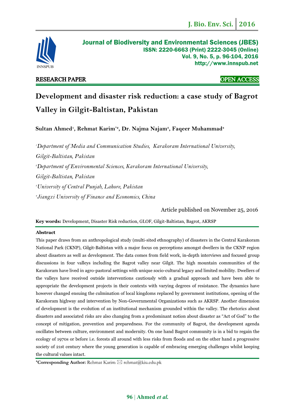 A Case Study of Bagrot Valley in Gilgit-Baltistan, Pakistan