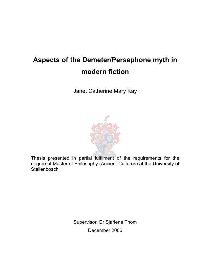 Aspects of the Demeter/Persephone Myth in Modern Fiction