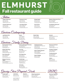 The Elmhurst 2020 Fall Restaurant Guide