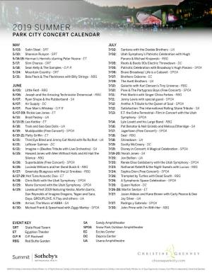Printable 2019 Summer Concert Calendar