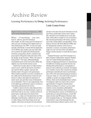 Archive Review Learning Performance by Doing Archiving Performance Linda Cassens Stoian