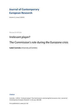 Journal of Contemporary European Research Irrelevant Player? The
