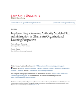 Implementing a Revenue Authority Model of Tax Administration in Ghana: an Organizational Learning Perspective Frank L