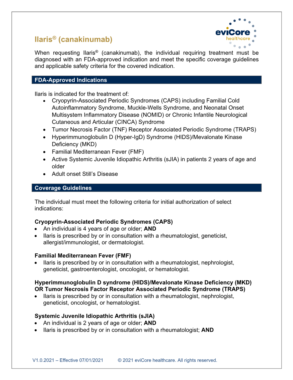 Canakinumab (Ilaris) Effective 07/01/2021