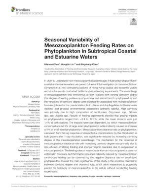 Seasonal Variability of Mesozooplankton Feeding Rates on Phytoplankton in Subtropical Coastal and Estuarine Waters