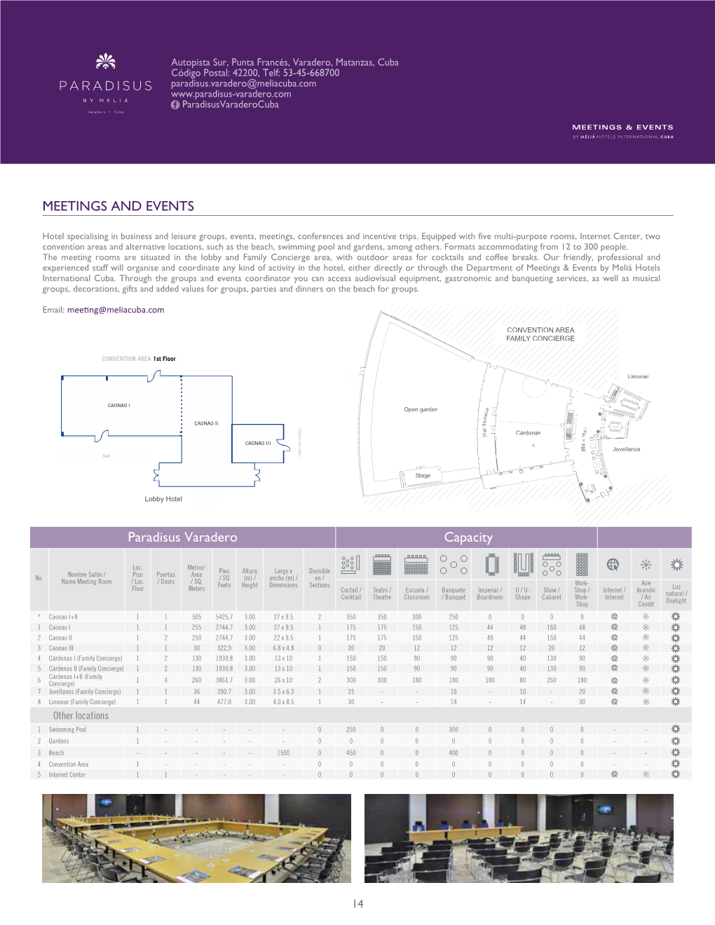 MEETINGS and EVENTS Paradisus Varadero Capacity