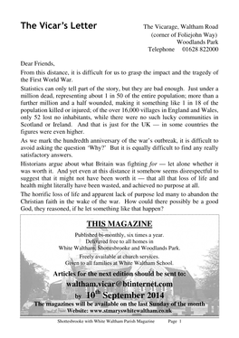 The Vicar's Letter September 2014