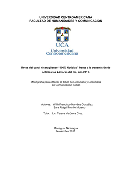 Universidad Centroamericana Facultad De Humanidades Y Comunicacion