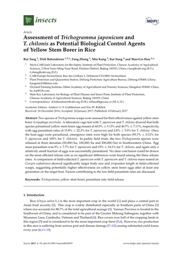 Assessment of Trichogramma Japonicum and T. Chilonis As Potential Biological Control Agents of Yellow Stem Borer in Rice