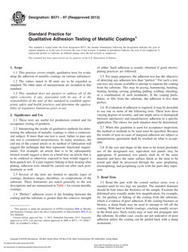 Standard Practice for Qualitative Adhesion Testing of Metallic Coatings1