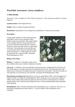 Weed Risk Assessment: Cytisus Multiflorus