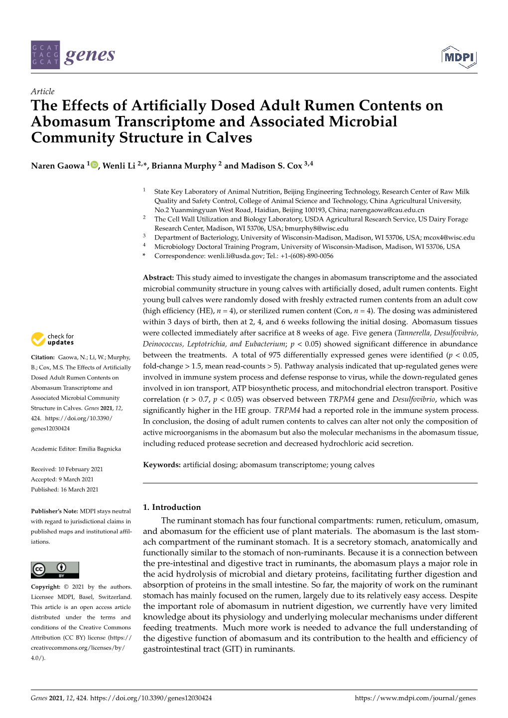 The Effects of Artificially Dosed Adult Rumen Contents on Abomasum