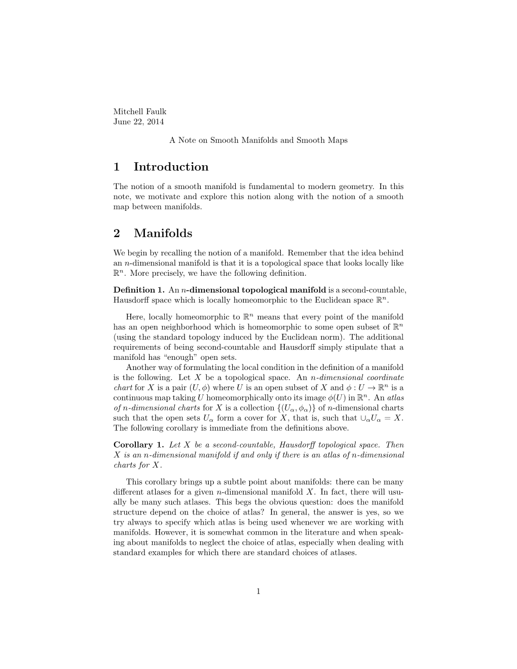 1 Introduction 2 Manifolds