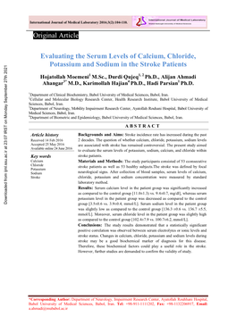 Evaluating the Serum Levels of Calcium, Chloride, Potassium and Sodium in the Stroke Patients
