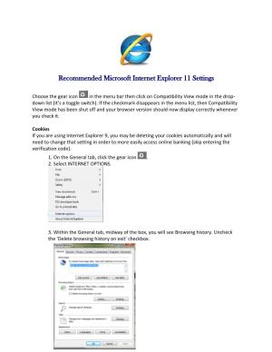 Recommended Microsoft Internet Explorer 11 Settings