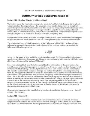 Summary of Key Concepts: Week #6