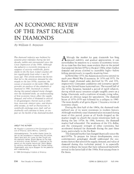 AN ECONOMIC REVIEW of the PAST DECADE in DIAMONDS by William E