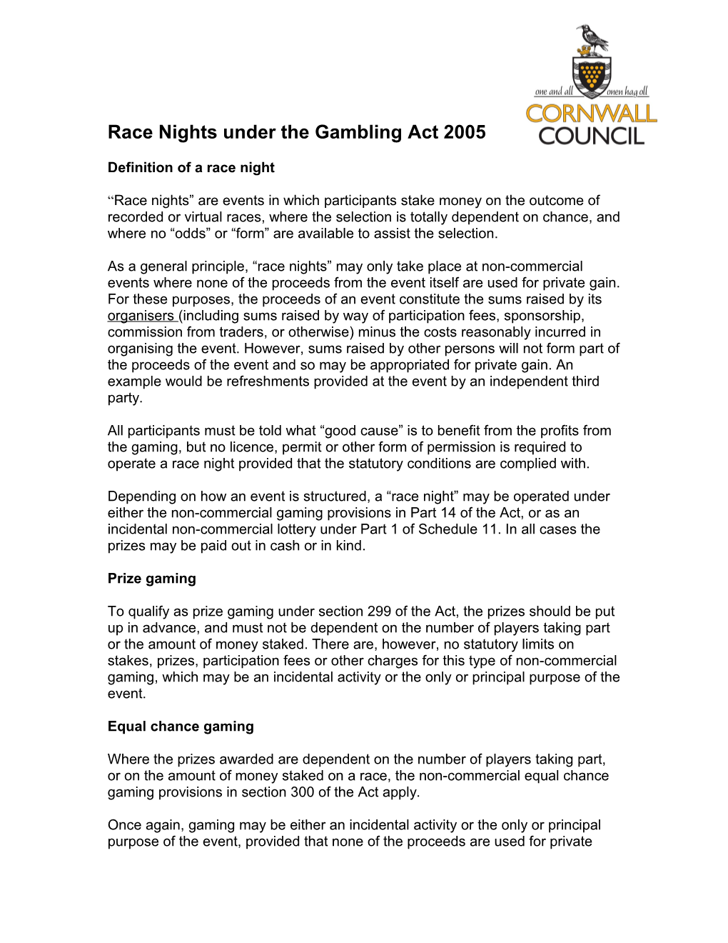 Race Nights Under the Gambling Act 2005