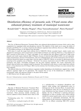 Disinfection Efficiency of Peracetic Acid, UV and Ozone After Enhanced