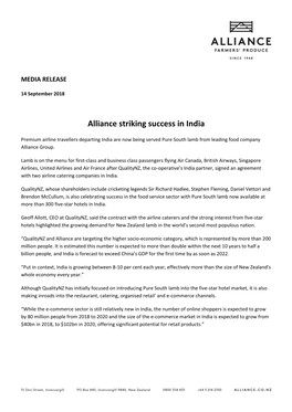 Alliance Striking Success in India 14 Sep 2018 Annual Report