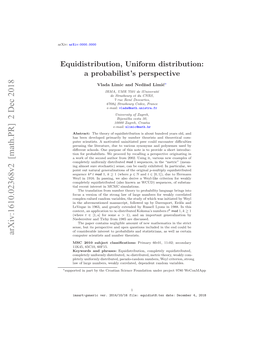 Equidistribution, Uniform Distribution: a Probabilist’S Perspective2