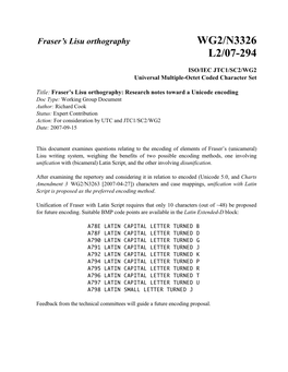 Fraser's Lisu Orthography [L2/07-294 = WG2/N3326]
