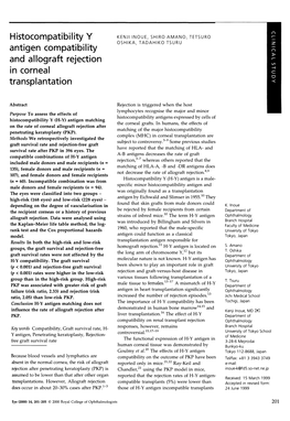 Histocompatibility Y Antigen Compatibility and Allograft Rejection