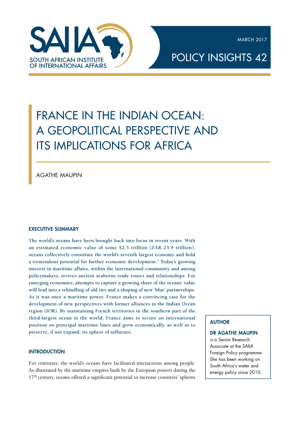 France in the Indian Ocean: a Geopolitical Perspective and Its Implications for Africa