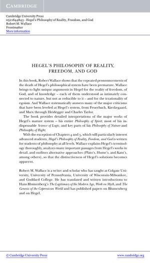 Hegel's Philosophy of Reality, Freedom, And