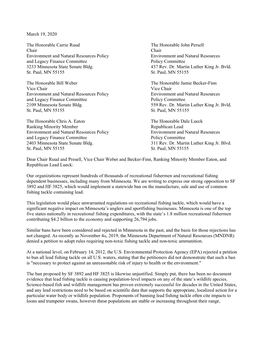 March 19, 2020 the Honorable Carrie Ruud the Honorable John Persell Chair Chair Environment and Natural Resources Policy Envir