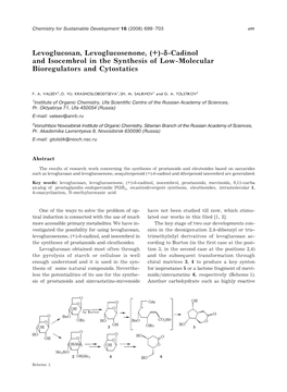 Levoglucosan, Levoglucosenone, (+)-Δ-Cadinol and Isocembrol in the Synthesis of Low-Molecular Bioregulators and Cytostatics