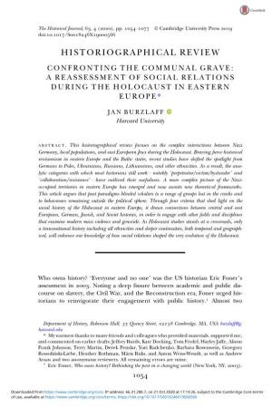 Historiographical Review Confronting the Communal Grave: a Reassessment of Social Relations During the Holocaust in Eastern Europe*
