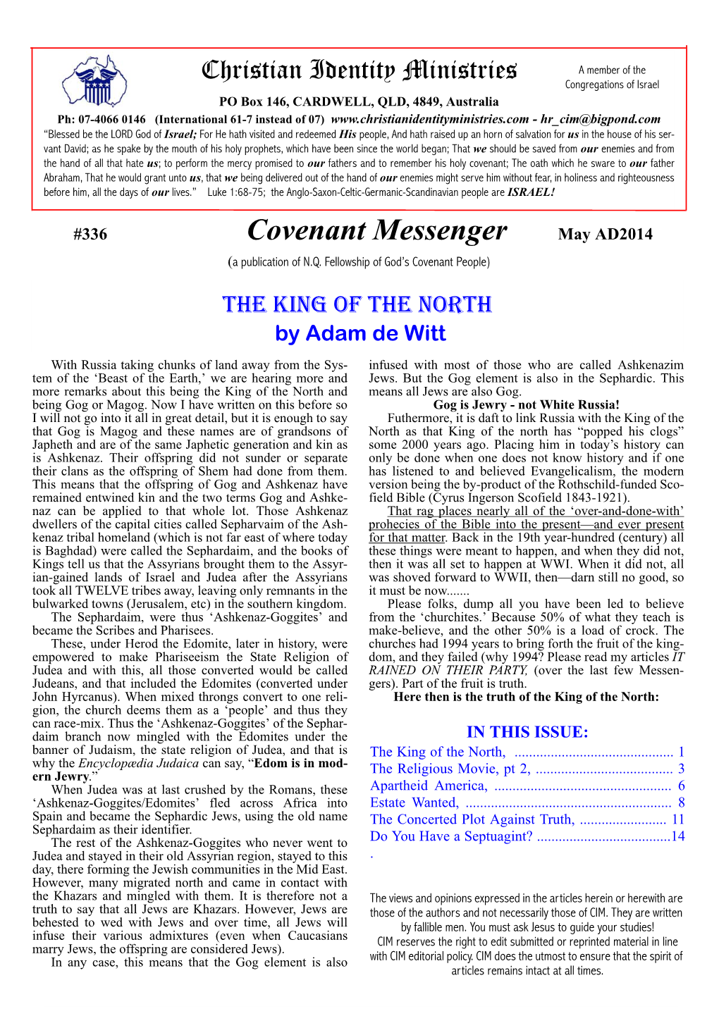 Covenant Messenger May AD2014 (A Publication of N.Q