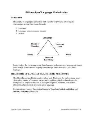 Philosophy of Language: Preliminaries