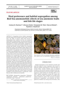 Host Preference and Habitat Segregation Among Red Sea Anemonefish: Effects of Sea Anemone Traits and Fish Life Stages