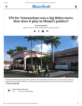 TPS for Venezuelans Was a Big Biden Move. How Does It Play in Miami's