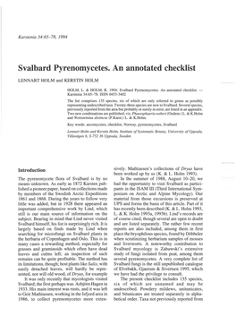 Svalbard Pyrenomycetes. an Annotated Checklist